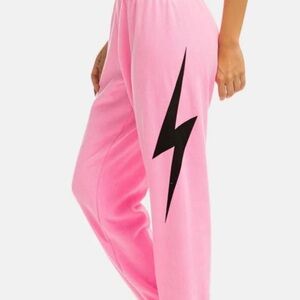 Aviator nation sweatpants pink with black lightning bolt
